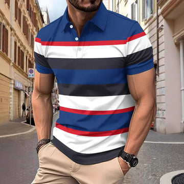 AIDASE  -  New Summer Men's Striped Polo Shirts Fashion Lapel Button Short Sleeve Sports Polos Classics Business Casual Tops Male Tees aidase-shop